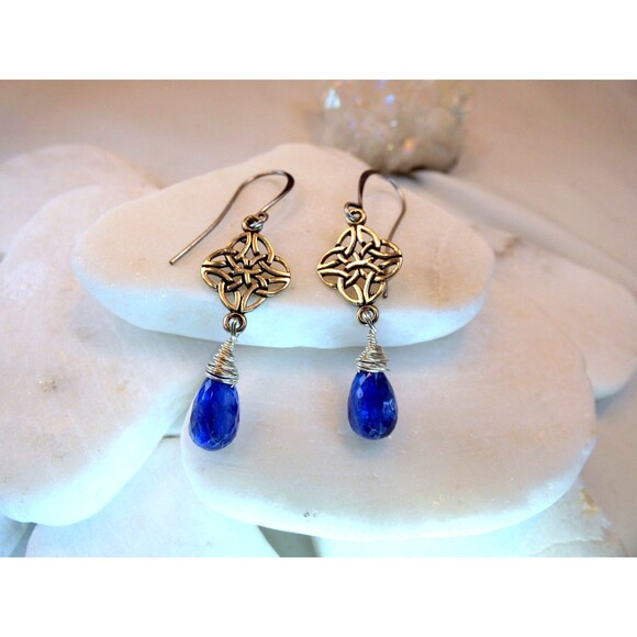 Celtic Knot Kyanite Sterling Silver Earrings Scottish Wiccan - Picture 5 of 7